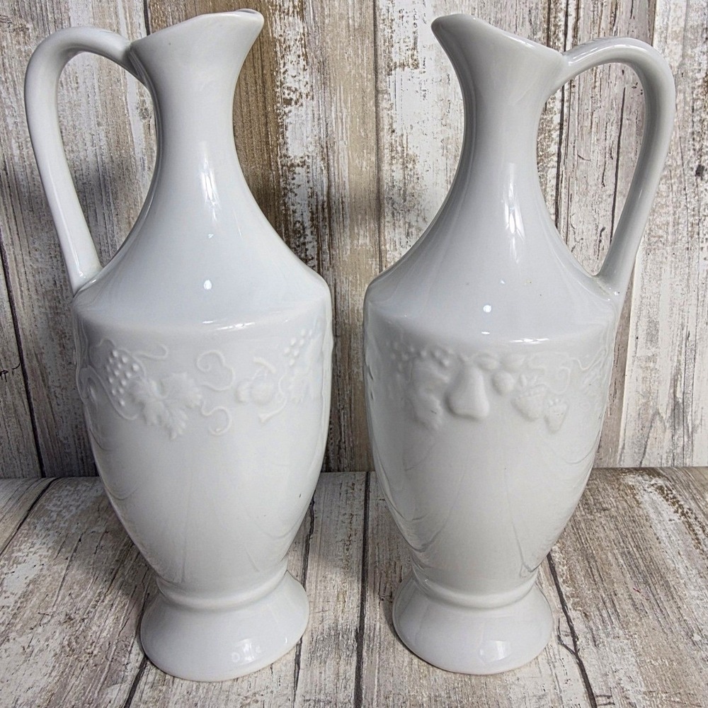 Vintage Philippe Deshoulieres ‎ Lourioux France White Porcelain Vase Grape Cruet